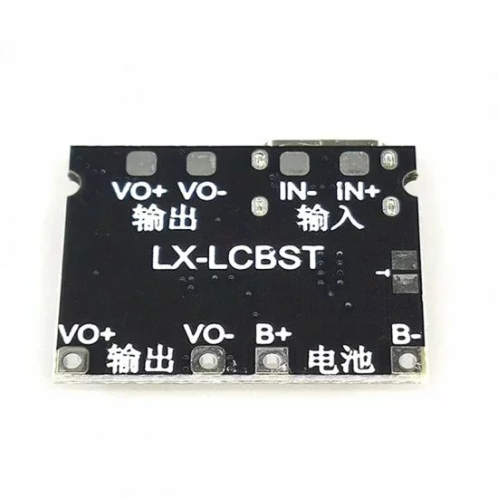LX-LCBST TP4056 module connected to Li-ion battery and output wires